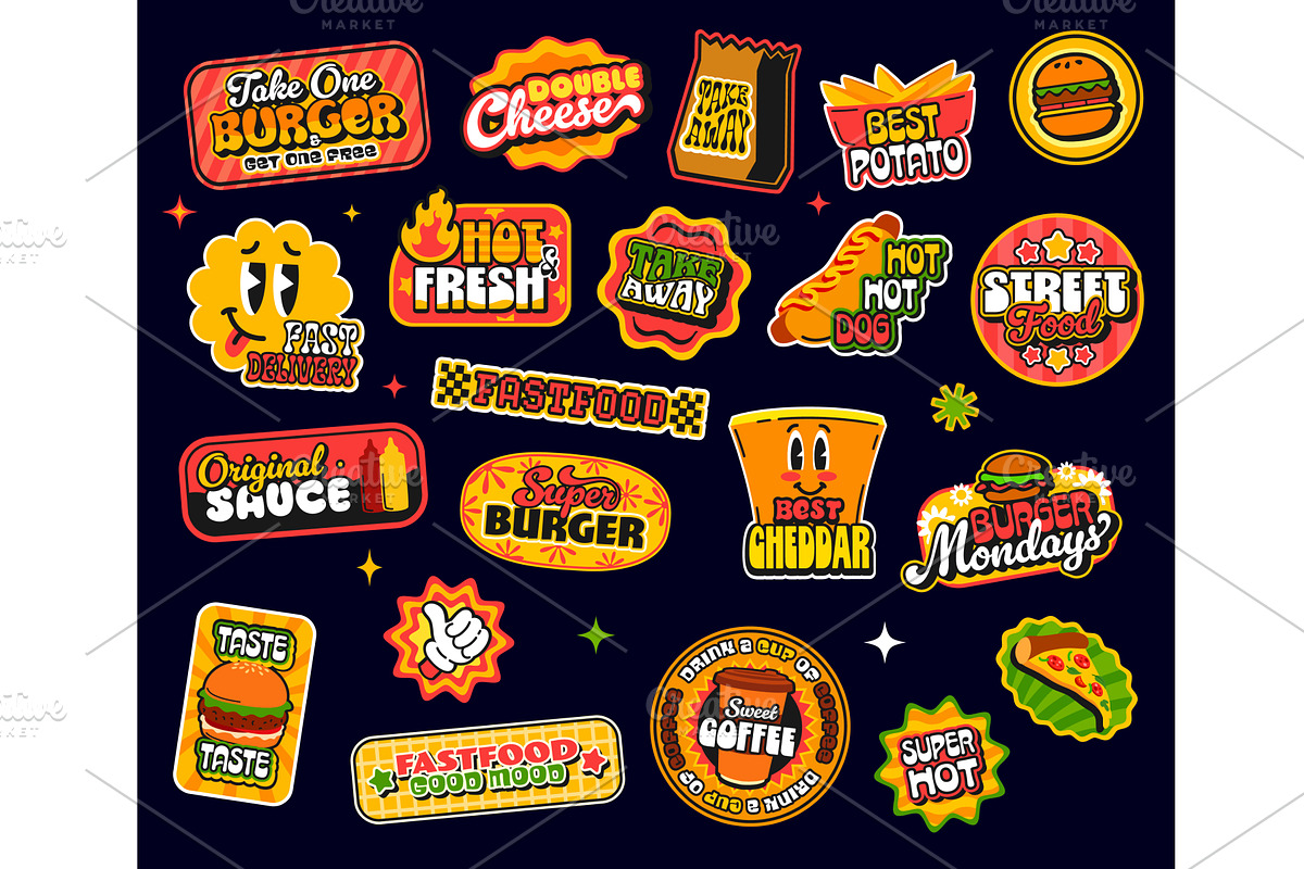 Takeaway fast food y2k stickers, a Food Illustration by Vector Tradition