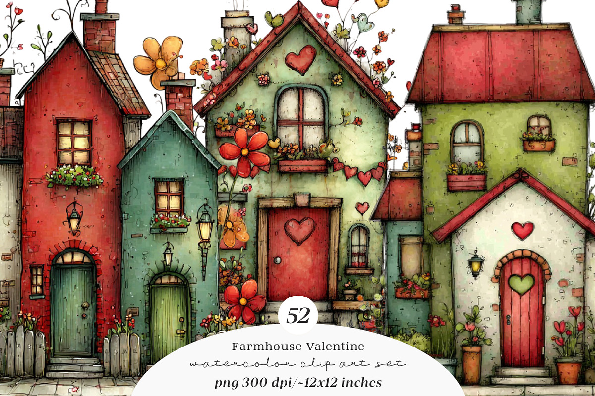 Farmhouse Valentine Clipart, an Illustration by SinaCreation (Photo 1 of 11)