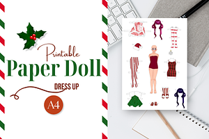 Christmas Doll Dress Up Printable, a Seasonal Illustration by Kaleidokika