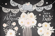 Peonies Wedding mason jar clipart, an Illustration by burlapandlace (Thumbnail 2 of 2)