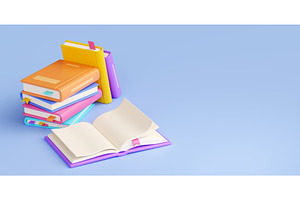 Stack Of Closed And Open Books With