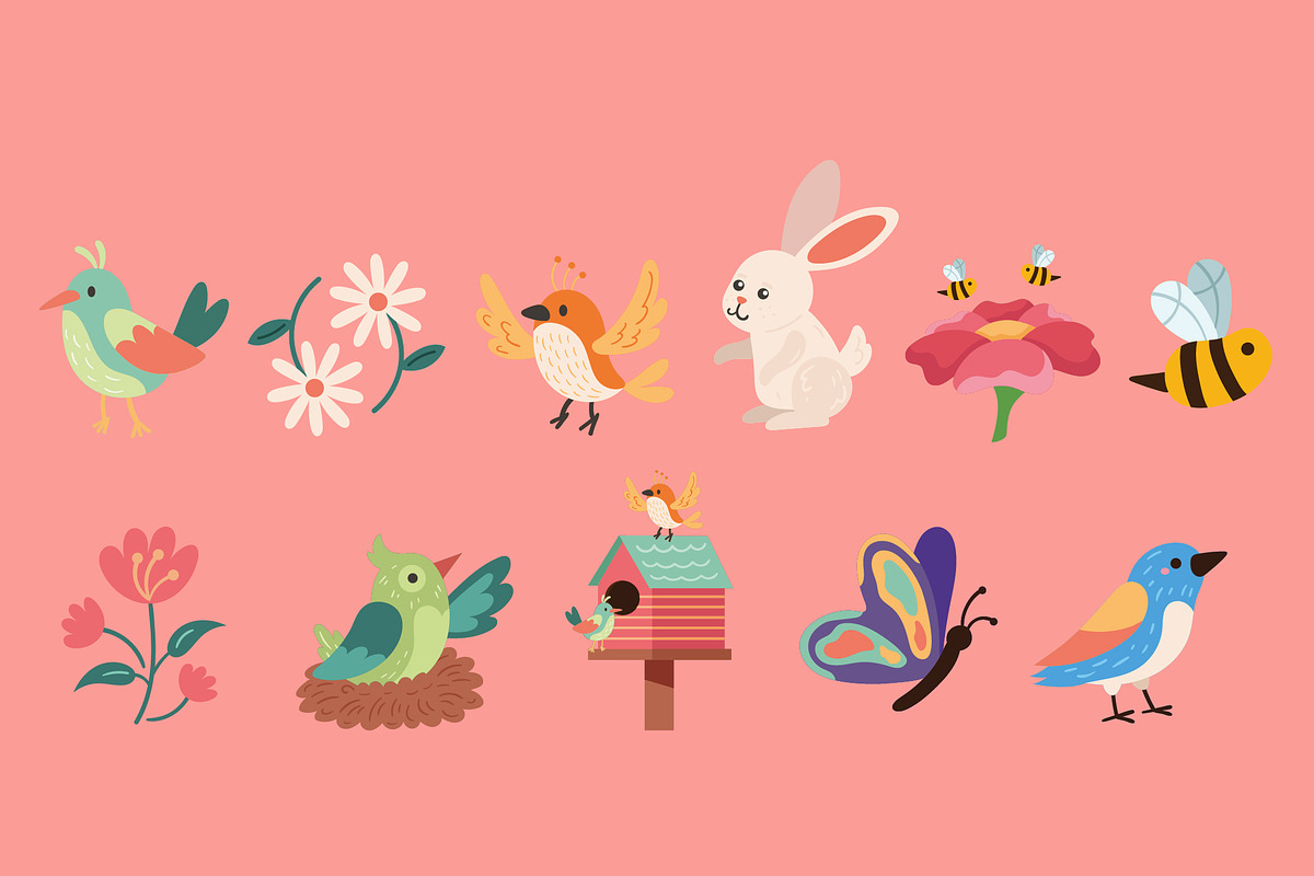 Spring Birds & Flowers Set