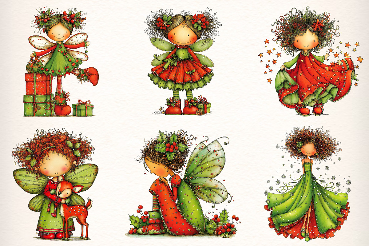Whimsical Christmas Fairy Clipart, an Illustration by Dream Creation (Photo 2 of 7)