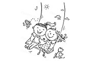 Girls on a swing. Cartoon kids, a Person Illustration by Bubert Art (Thumbnail 3 of 3)