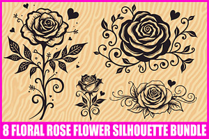 Floral Rose Silhouette Set, an Illustration by hafijul