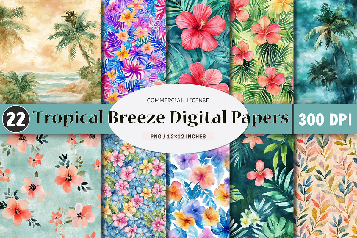 Tropical Breeze Digital Papers, an Illustration by SinaCreation (Photo 1 of 5)