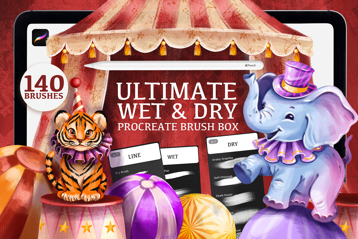 ULTIMATE WET & DRY PROCREATE BRUSHES, a Brush Add-On by AlexandraArt (Photo 1 of 11)
