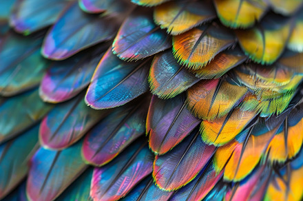 Vivid feathers display a stunning ar, a Photo by Tanuart