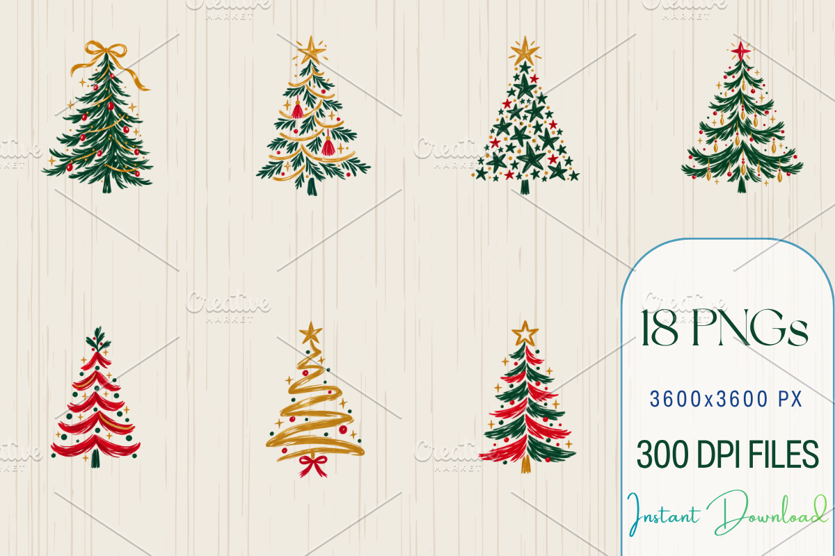 18 Hand Painted Christmas Trees PNG, a Seasonal Illustration by Ink Gallery (Photo 5 of 13)