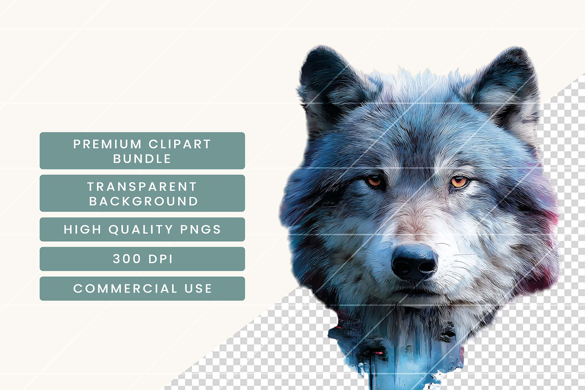 Watercolor Wolf Head Clipart Bundle, an Animal Illustration by BusyDaydesign (Photo 7 of 9)