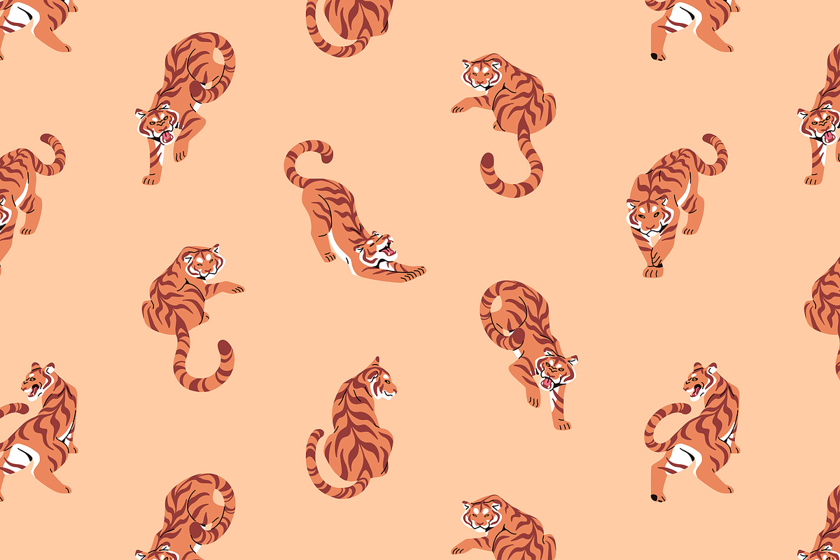 Tigers set + seamless pattern, an Animal Illustration by PaperTrident (Photo 5 of 5)