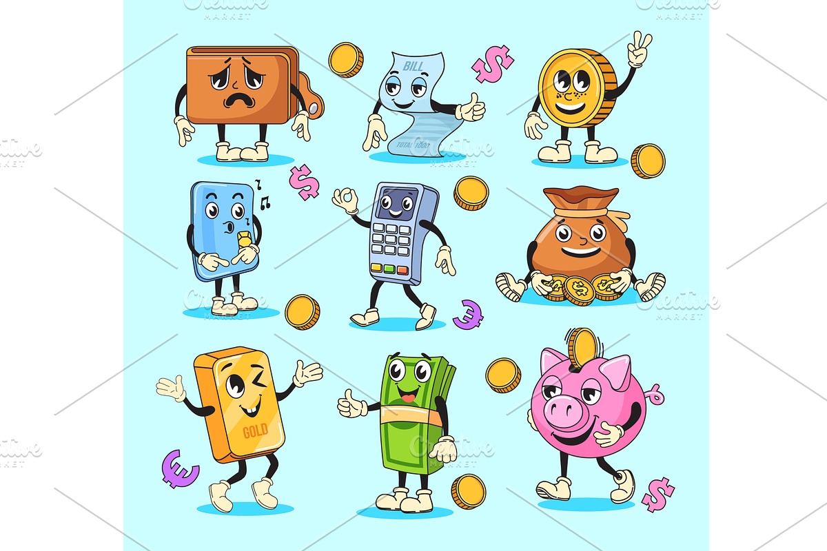 Cartoon finance mascot. Money retro, a Finance Illustration by Stock-Smart-Start