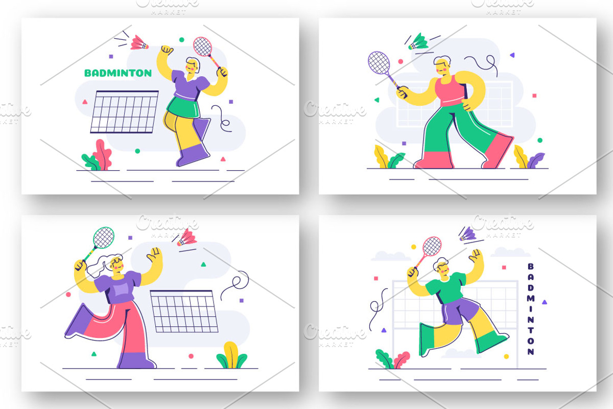 10 Badminton Player Illustration, a Sport Illustration by denayunebgt (Photo 2 of 4)