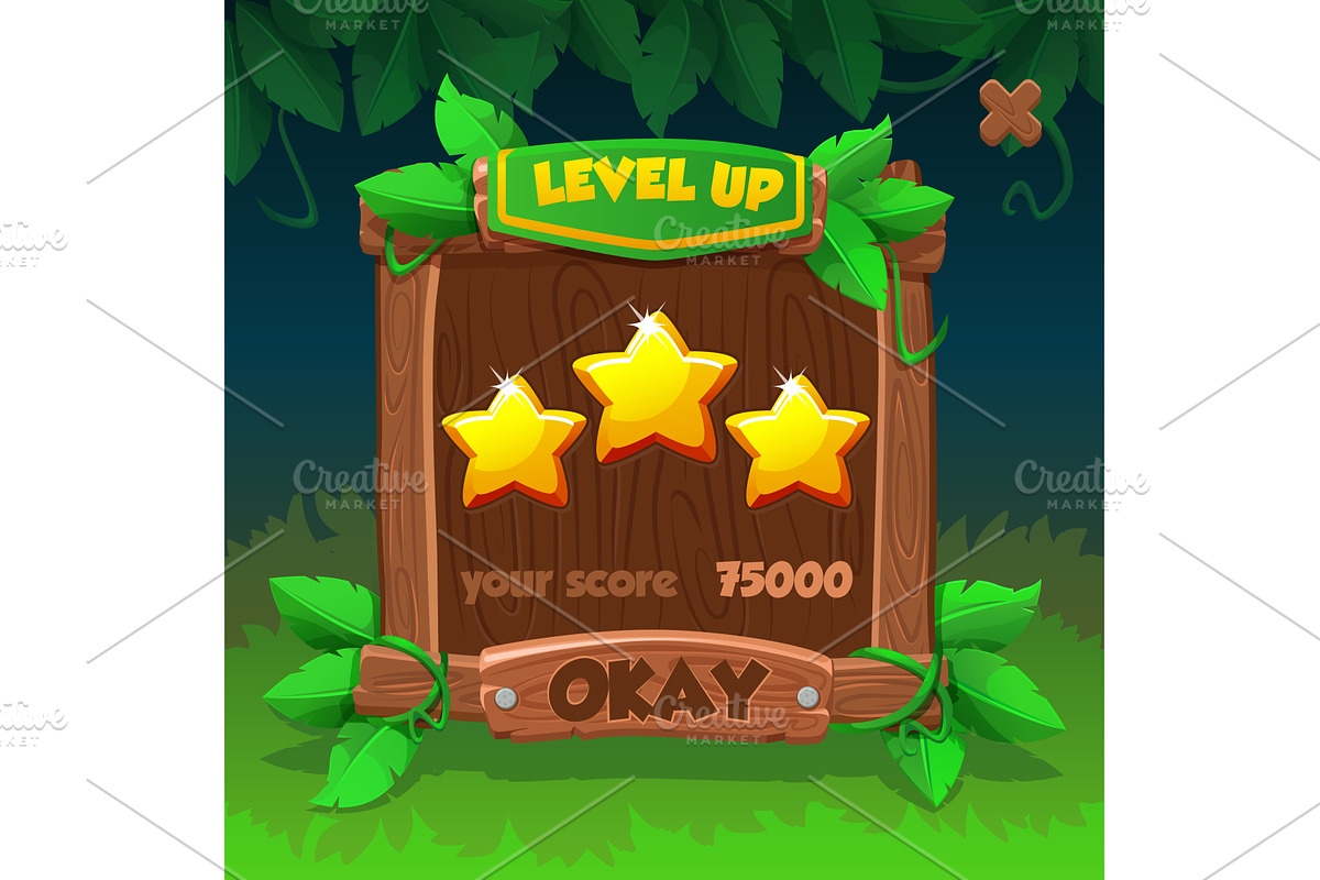 Cartoon Wooden Level UP menu or, an Object Illustration by BabySofja