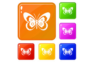 Butterfly Icons Set Vector Color