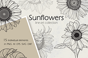 Sunflower line art collection, a Decorative Illustration by DamriNa art (Thumbnail 1 of 8)