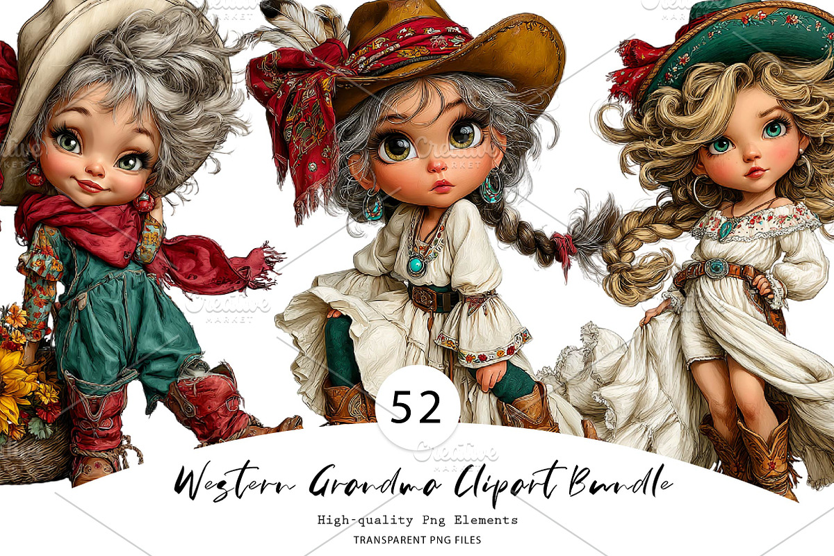 Western Grandma Clipart Bundle, a Seasonal Illustration by CreationArt (Photo 1 of 7)