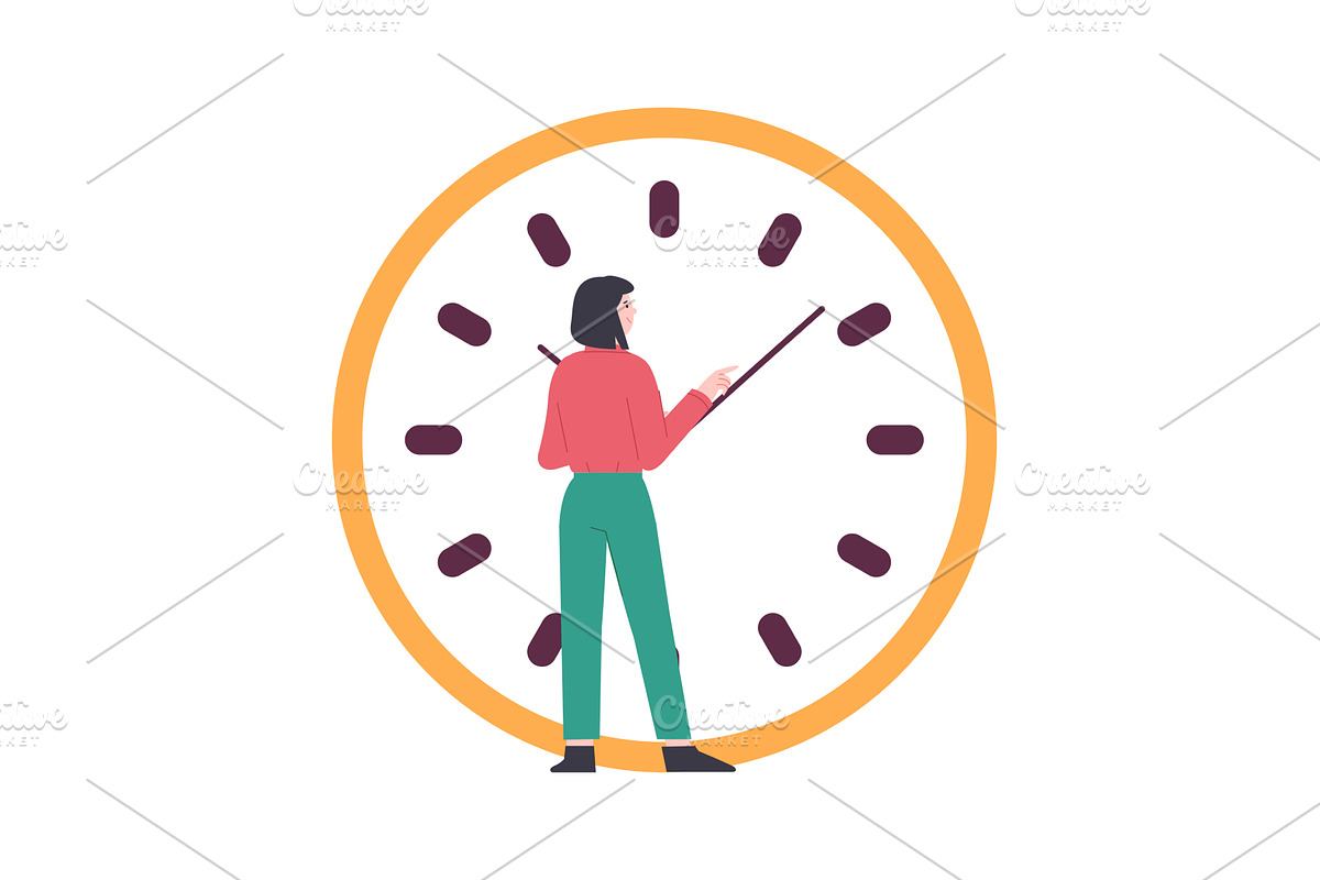 Girl changes time. Flat young woman, an Illustration by LadadikArt