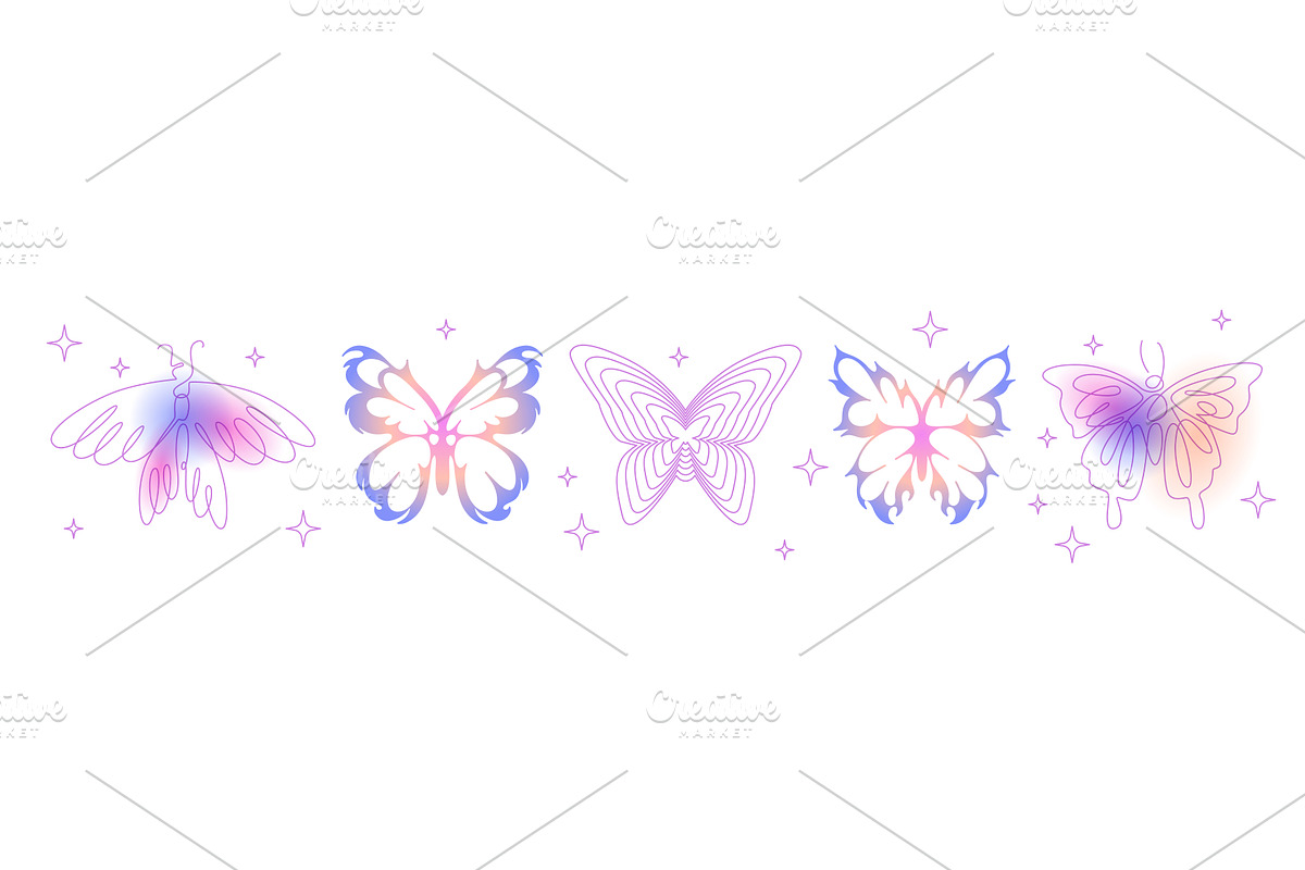 Y2k butterfly set with gradient, an Animal Illustration by art PVP - market