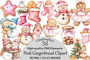 Pink Gingerbread Clipart Bundle, a Seasonal Illustration by CitraGraphics (Thumbnail 1 of 7)