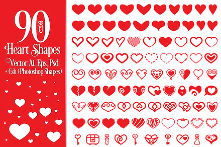 90 Vector Heart Shapes, a Shape Add-On by pixaroma