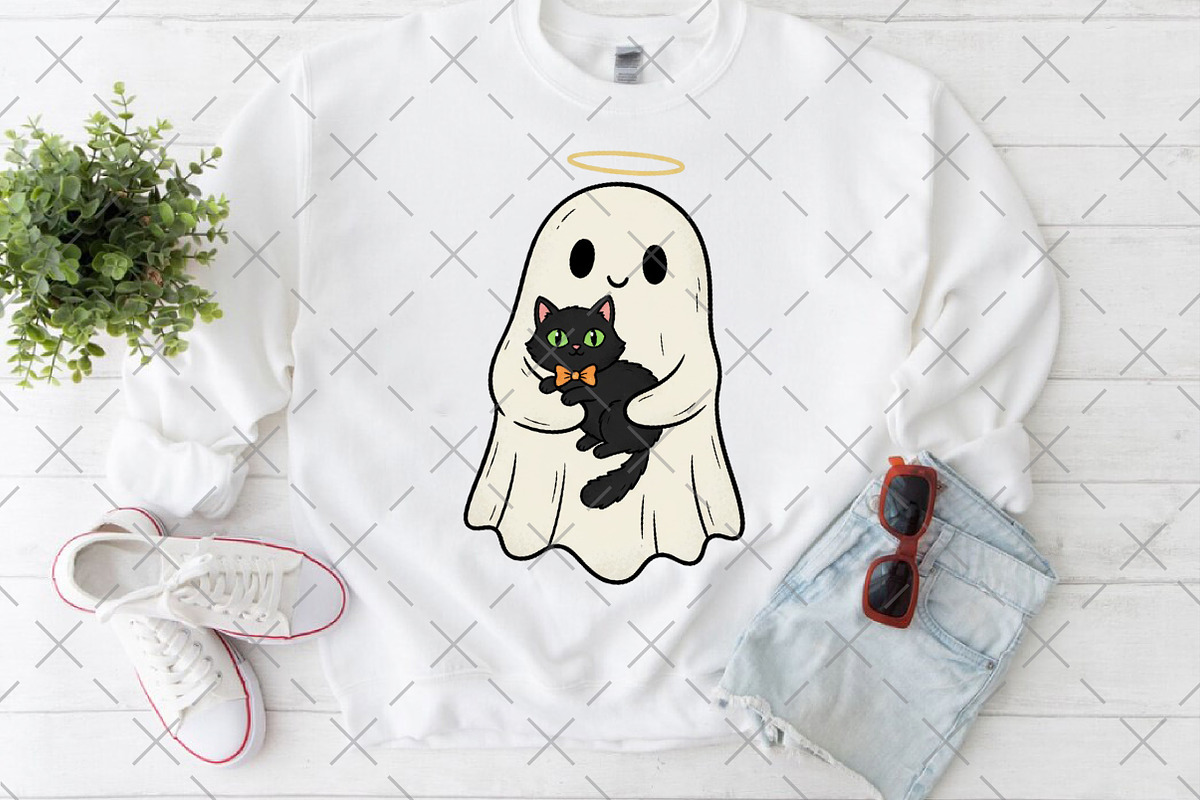 Halloween Ghost Holding Black Cat, an Illustration by Craft Nest (Photo 3 of 6)