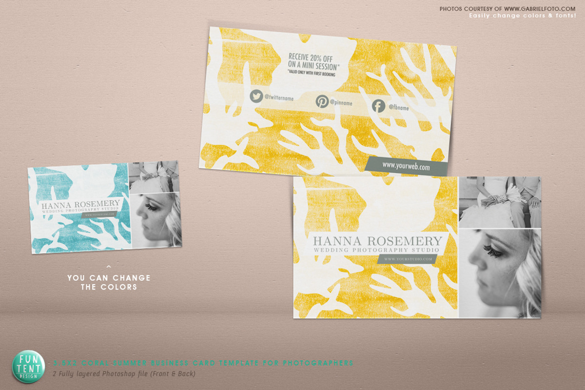 Business Card 3.5x2 Coral Summer PSD, a Business Card Template by FUN TENT DESIGN