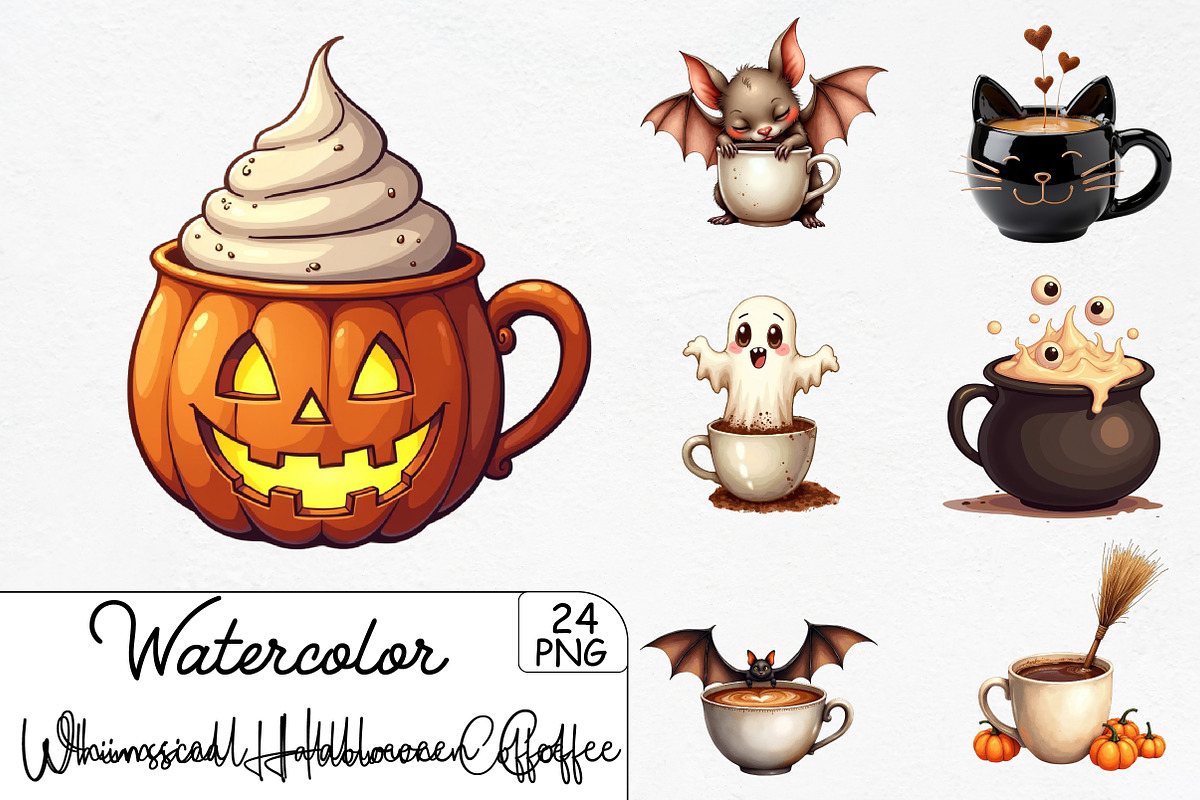 Whimsical Halloween Coffee Clipart, an Illustration by CrexoraLab (Photo 1 of 5)