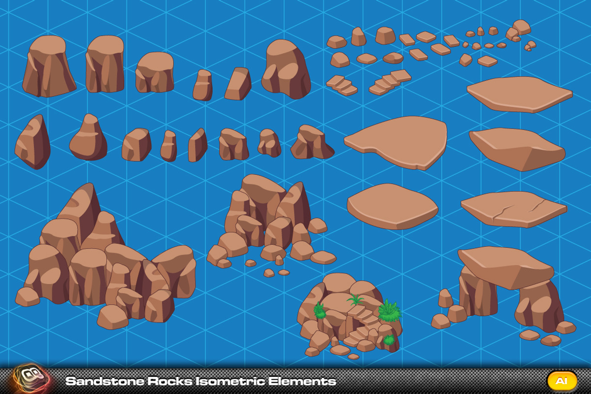 Sandstone Rock Isometric Elements