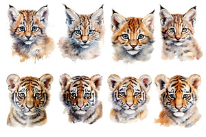 Watercolor Baby Wild African Animals