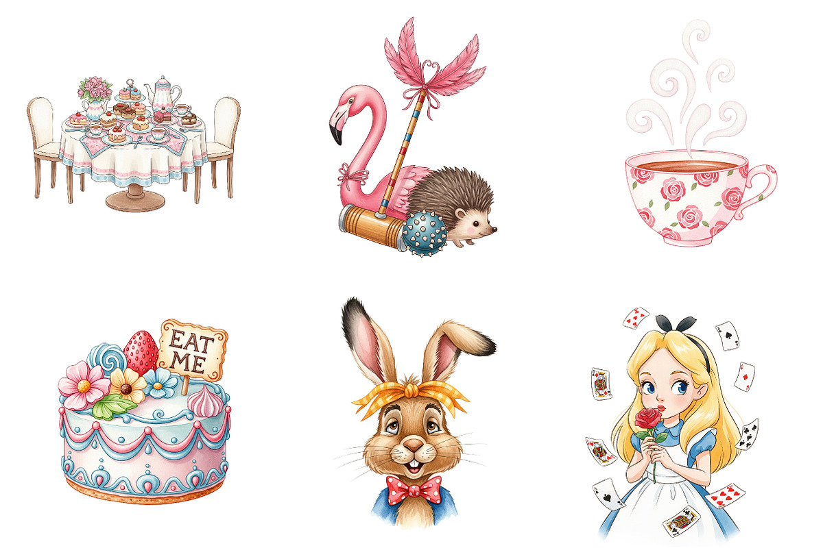 Vintage Alice in Wonderland Clipart, an Illustration by Watercolor design (Photo 2 of 4)