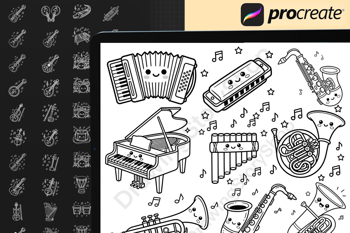 120 Music Instrument Procreate Stamp, a Brush Add-On by DrawingStoryShop (Photo 5 of 6)