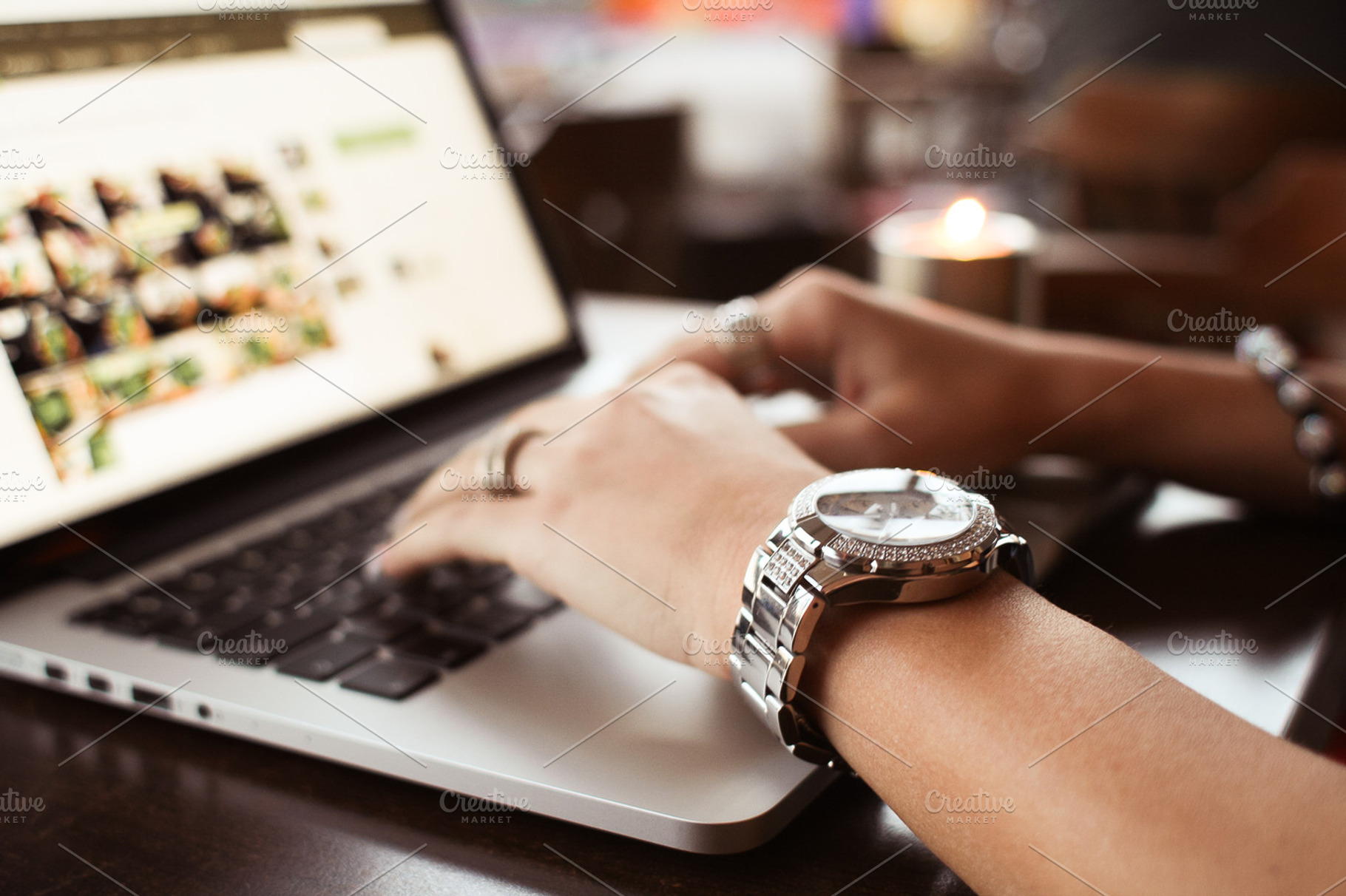 Macbook In A Cafe Stock Photo