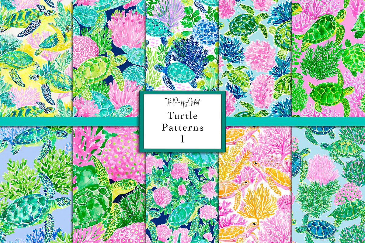 Seamless Turtle Patterns, a Pattern Graphic by The Preppy Artist (Photo 1 of 11)
