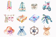 Watercolor Coastal Preppy Girl Clipa, an Illustration by Design Market (Thumbnail 2 of 5)