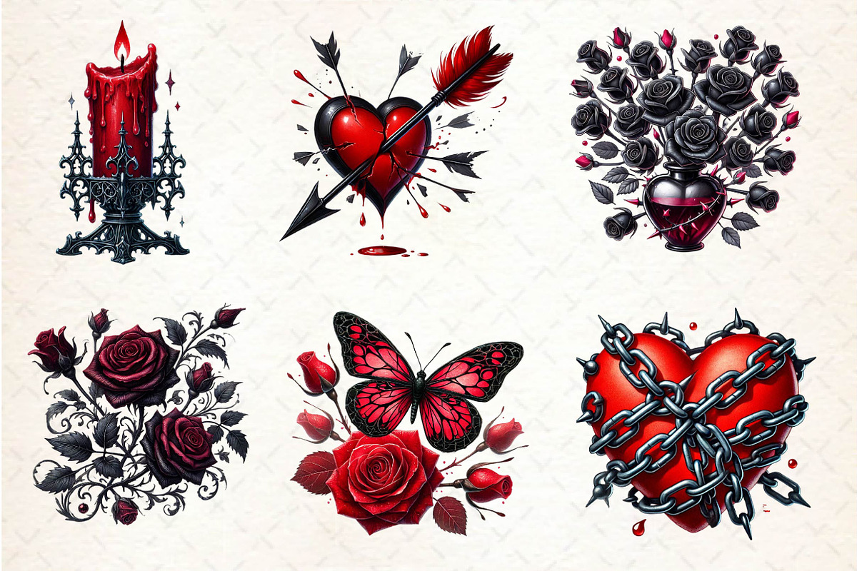Gothic Valentine Sublimation Clipart, an Illustration by Dream Creation (Photo 2 of 6)