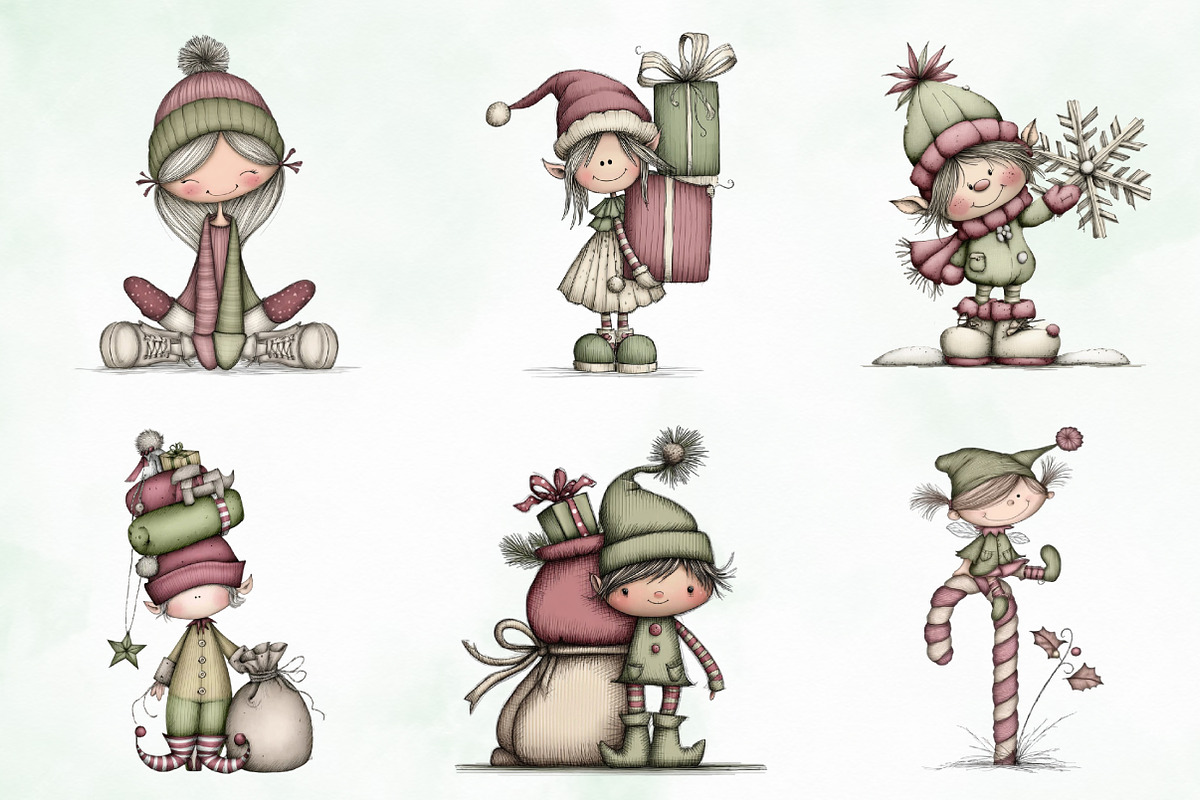 Whimsical Christmas Elf Clipart, an Illustration by Creative Art (Photo 4 of 11)
