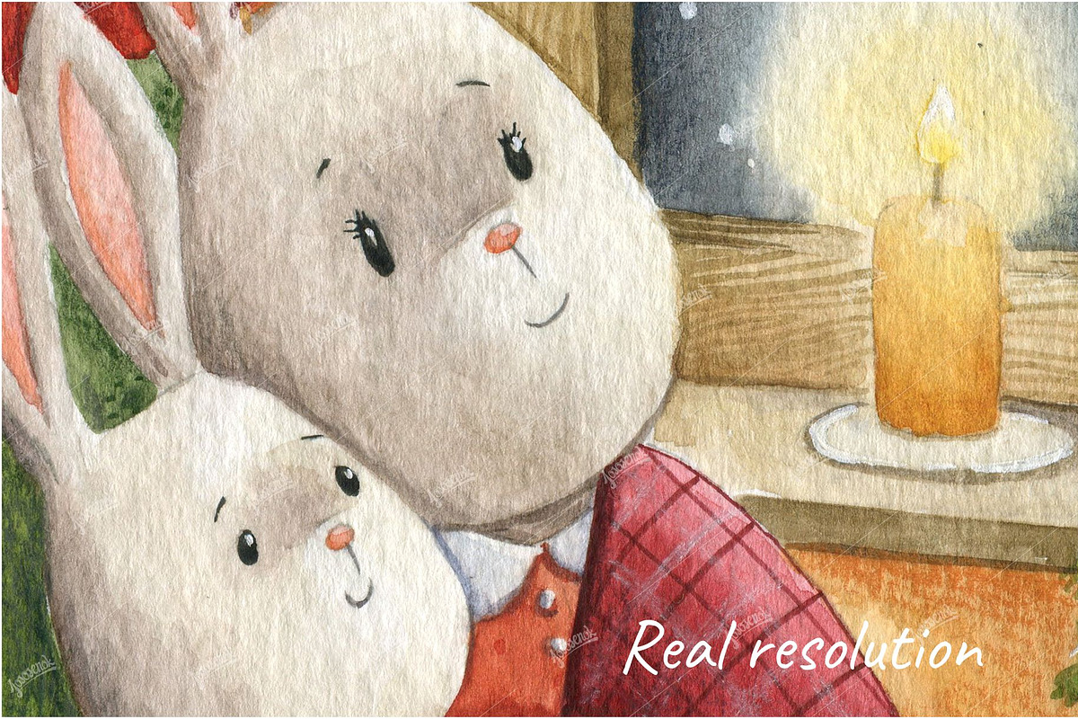 Christmas with mommy watercolor, a Seasonal Illustration by Lososenok (Photo 4 of 4)