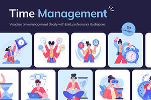 Time Management Illustration Art Set, a Work Illustration by Creative Stall