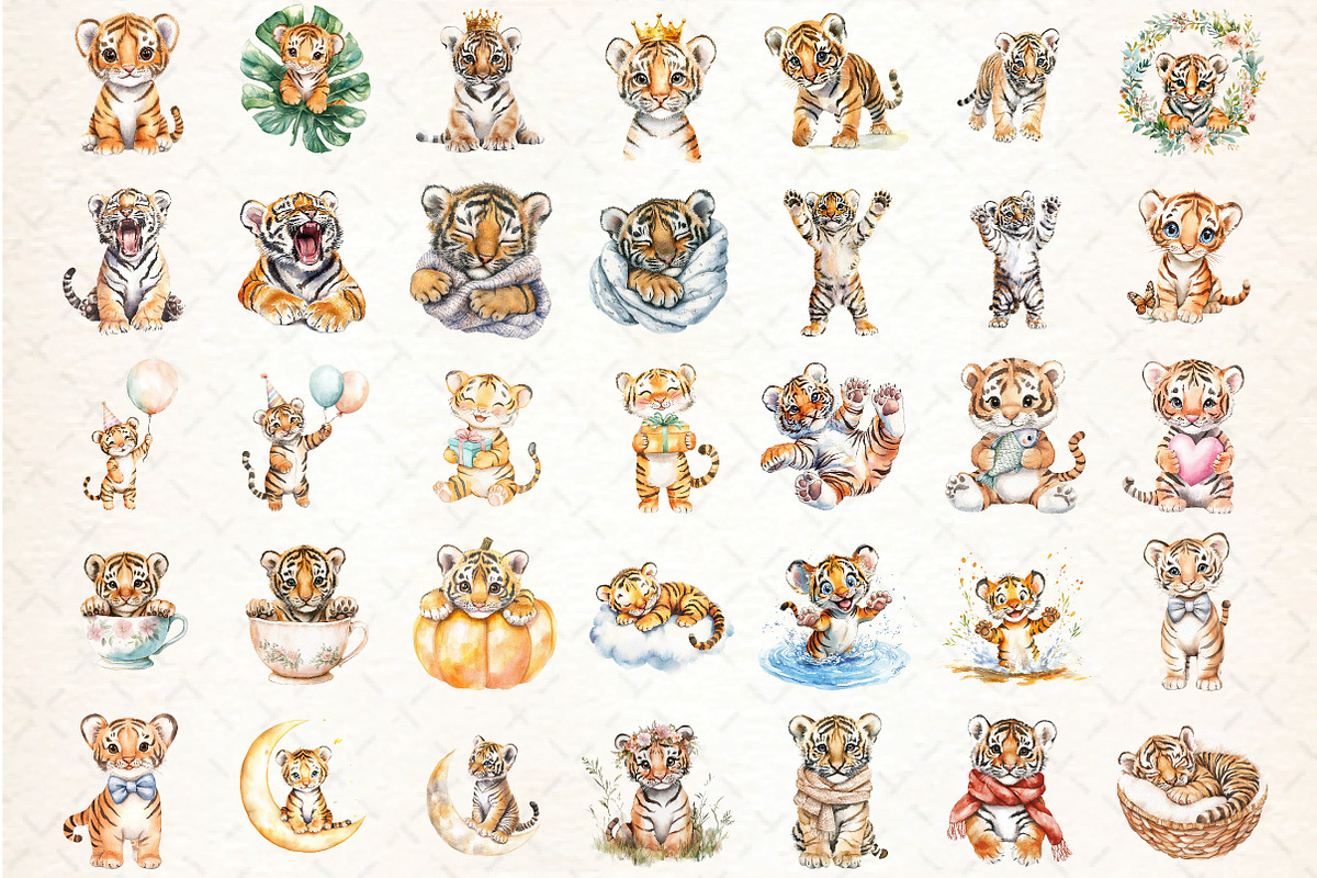 Watercolor Tiger Clipart Bundle, an Illustration by DreamCafeArt (Photo 2 of 7)