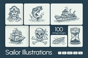 Vintage Sailor Tattoos Icons, a Decorative Illustration by Creative Stall