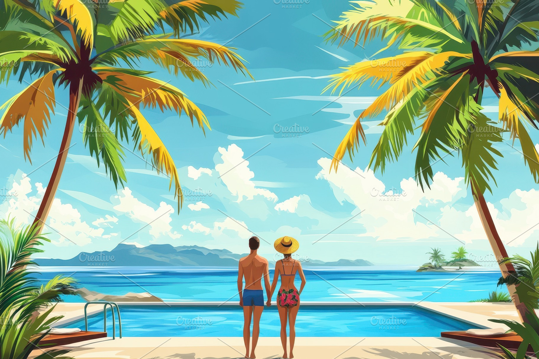 Couple embracing a tropical beach, a Photo by Pavel_design