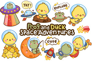 Hand Drawn Frog and Duck Astronauts, an Animal Illustration by Inkley Studio