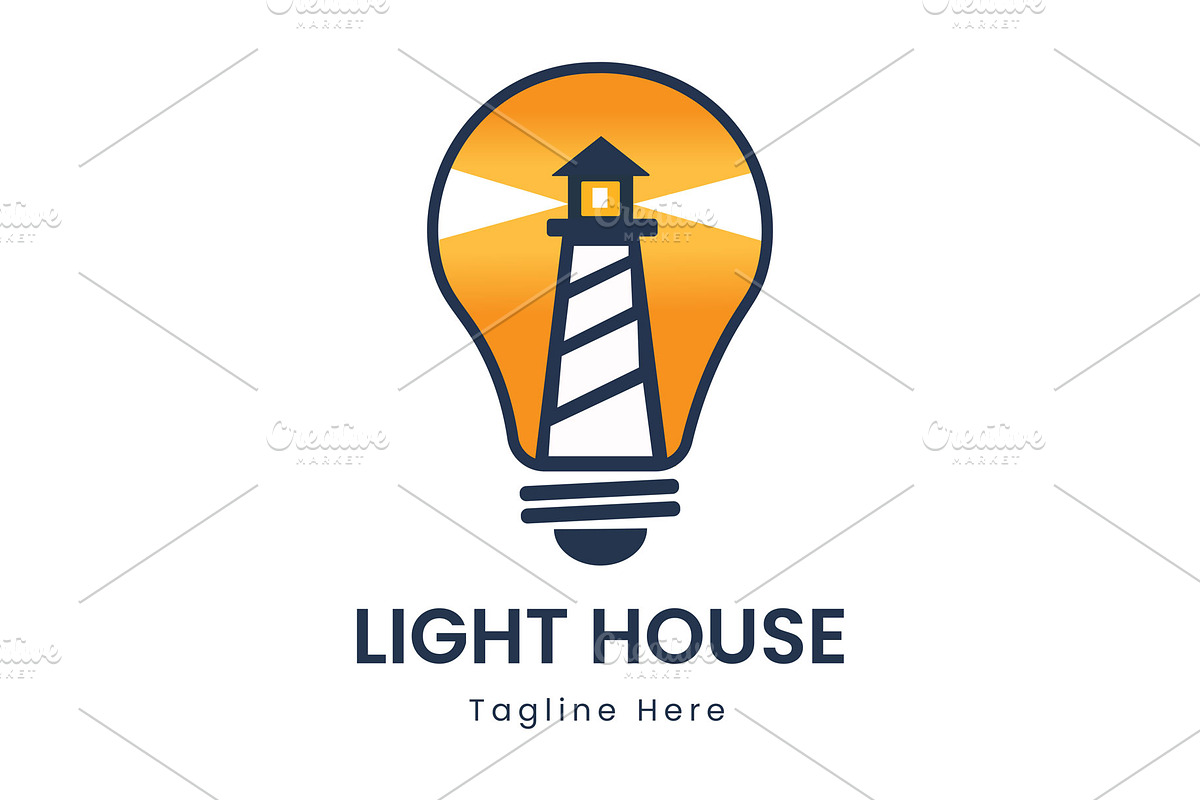 Lighthouse Light Bulb Idea Logo