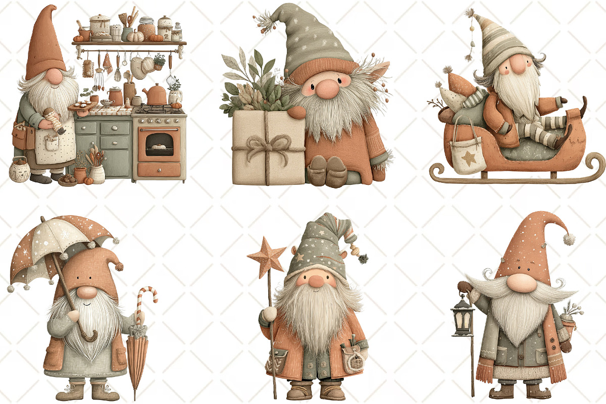 Whimsical Christmas Gnome Clipart, an Illustration by Black Bird Studio (Photo 2 of 6)