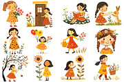 Flowers and Girls Clipart, an Illustration by Designworld (Thumbnail 2 of 5)