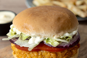 Crispy chicken burger with french fries, a Food & Drink Photo by etorres69