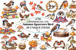 Autumn Sparrows Bird Clipart Bundle, an Illustration by Craft Nest