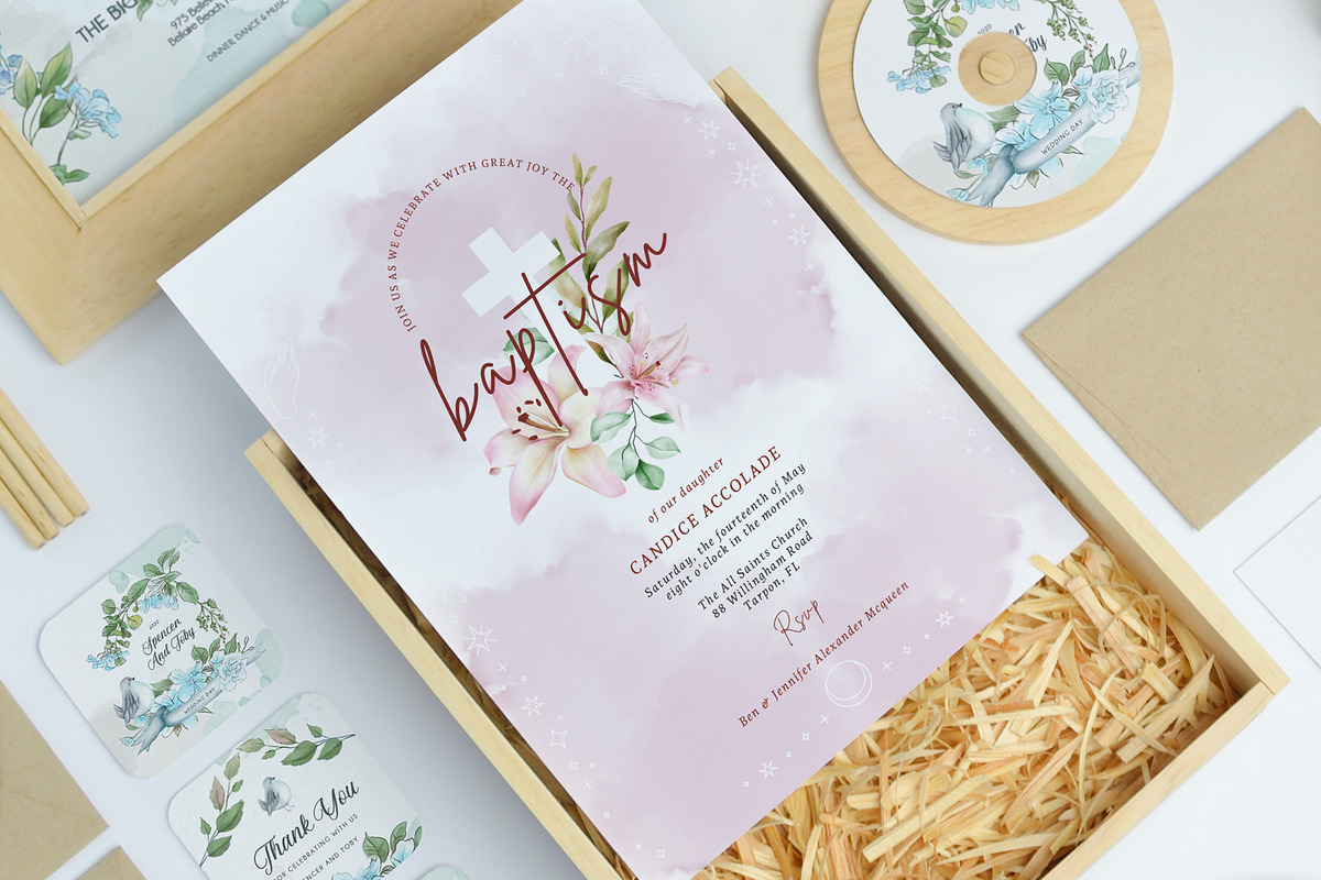 Baptism Watercolour Lily Invitation, an Invitation Template by Squirrel92 (Photo 2 of 2)