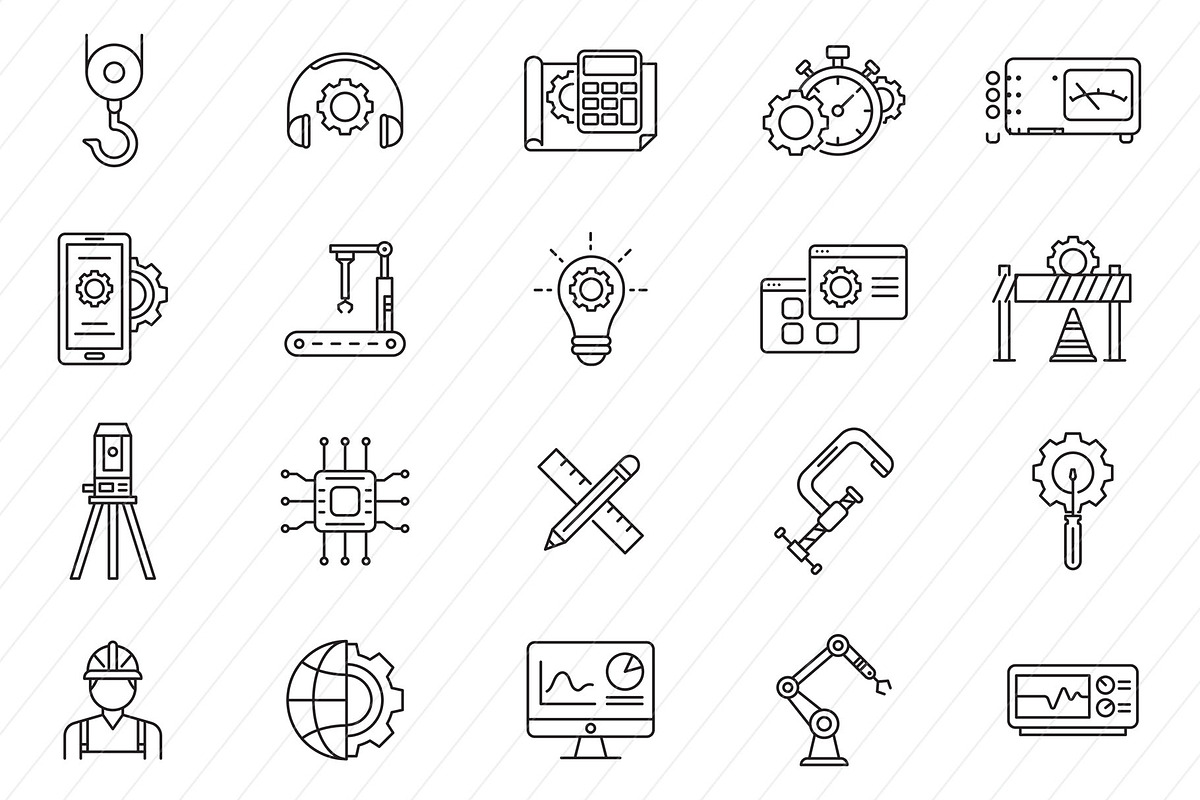 80 Engineering Icons, an Icon by Graphic Pear | Creative Market